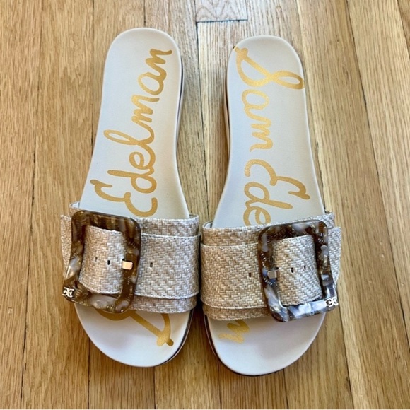 NEW SAM EDELMAN SLIDE SANDELS TORTOISE & RAFFIA DETAIL SIZE 9 1/2 - Picture 2 of 7